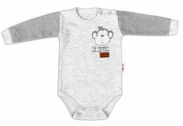 Baby Nellys Body dlouhý rukáv Monkey - sv. šedý melírek | Velikost koj. oblečení: 86 (12-18m)